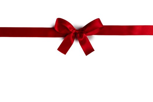 Elegant satin red ribbon bow isolated on white background