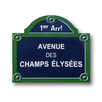 an Original plaque Street of Paris on white background