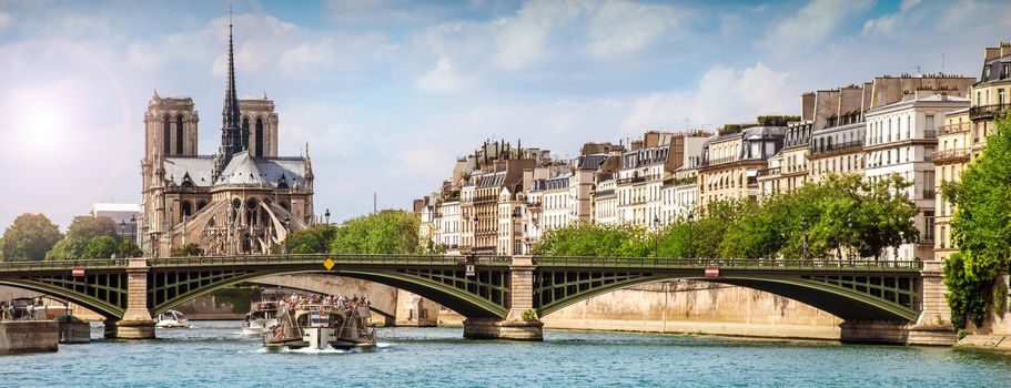 View of the city of Paris from the Seine