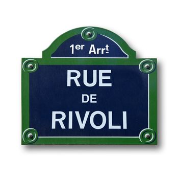 an Original plaque Street of Paris on white background