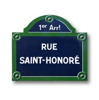 an Original plaque Street of Paris on white background
