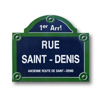 an Original plaque Street of Paris on white background