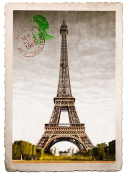 old postcard of Eiffel Tower