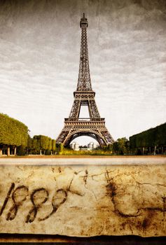 old postcard of Eiffel Tower