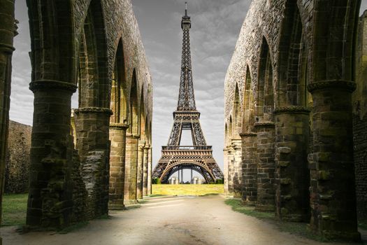 a strange view of Eiffel Tower