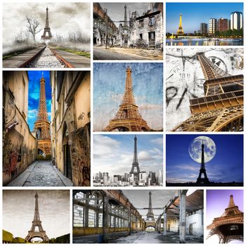 eleven images of Eiffel Tower in collage