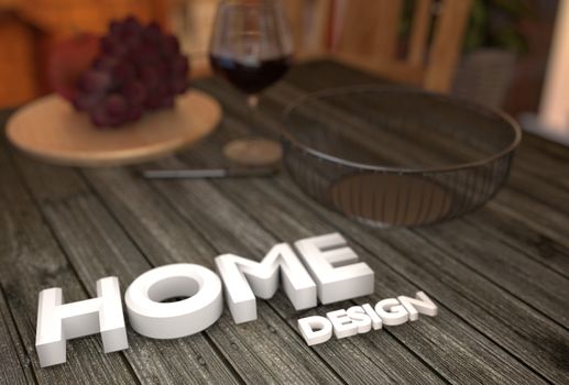 Home Design Text - on table. 3D rendering