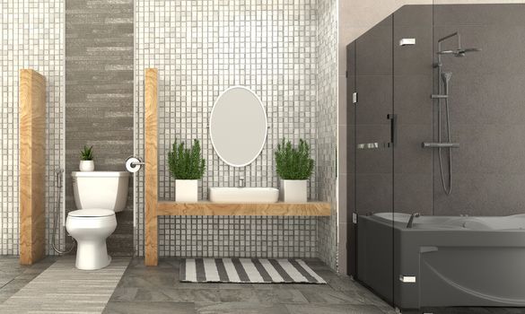Bath room interior design - modern style. 3d rendering