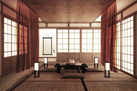 Designing the most beautiful Mock up, Designed specifically in Japanese style, empty room. 3D rendering