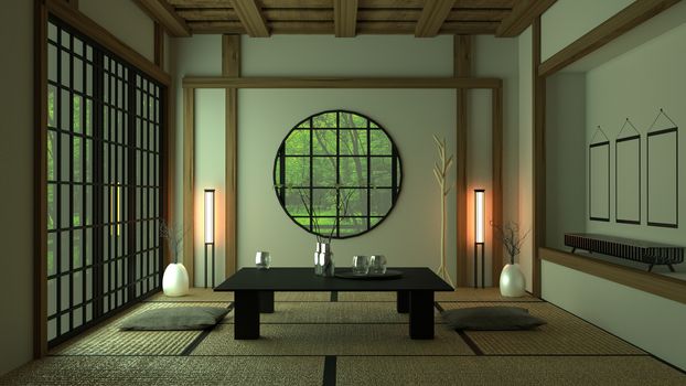 Room Design Japanese-style. 3D rendering 