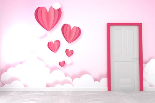 Bed room interior - beautiful room pink style, pink wall graphics design,3d rendering