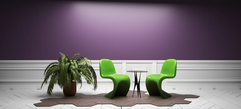 purple room - empty room interior design. 3D rendering