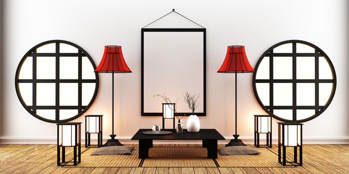Room Design Japanese-style. 3D rendeirng 