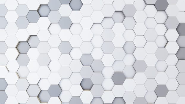 Abstract 3D illustration of colorful hexagons background. Random displacement. Good background