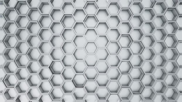 Abstract 3D illustration of hexagons background. Random displacement. Good background