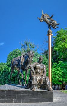 Odessa, Ukraine - 05.24.2019. Monument to Ataman Anton Golovaty in Odessa, on a sunny day