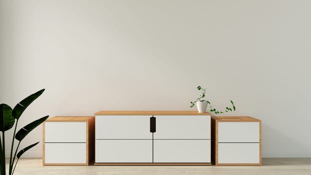 cabinet in modern empty room Japanese style,minimal designs. 3D rendering