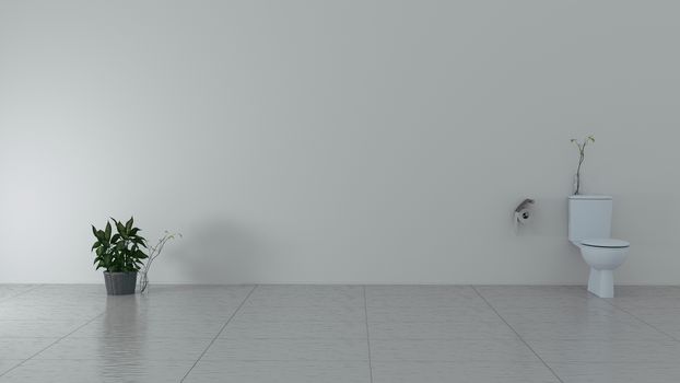 White tile modern bathroom. 3D rendering
