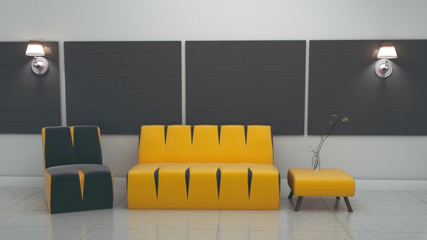 Modern living room interior in scandinavian style 3d render