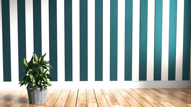 Living Room Interior ,plants wooden on wall background. 3D rendering