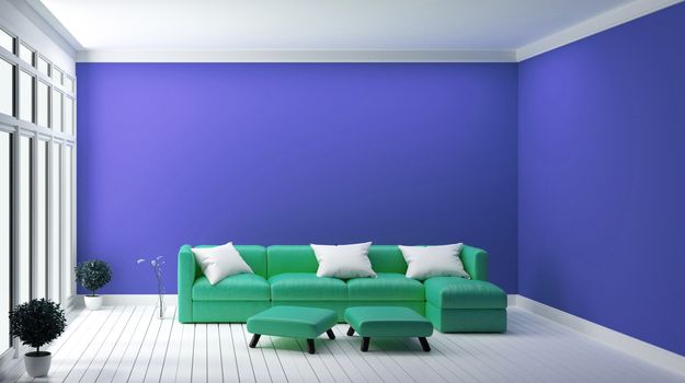 Design concept mint sofa on blue wall modern interior .3d rendering