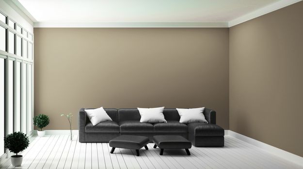 Design concept black sofa on brown wall modern interior .3d rendering