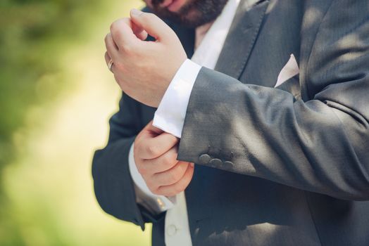Bride and groom at a photo session in the nature.