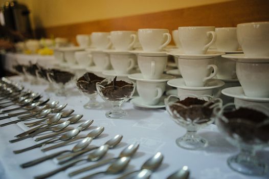 The elegant dinner table. Wedding table setting