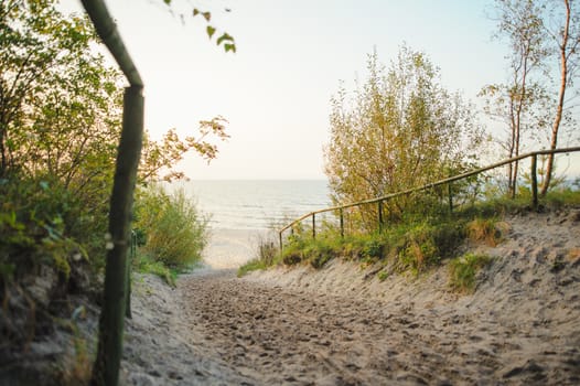 Baltic sea at beautiful sunrise in Poland beach.