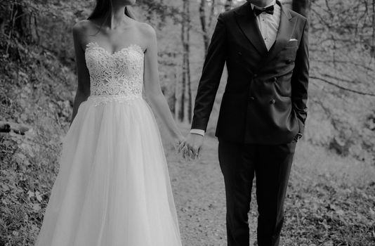 Bride and groom at a photo session in the nature.