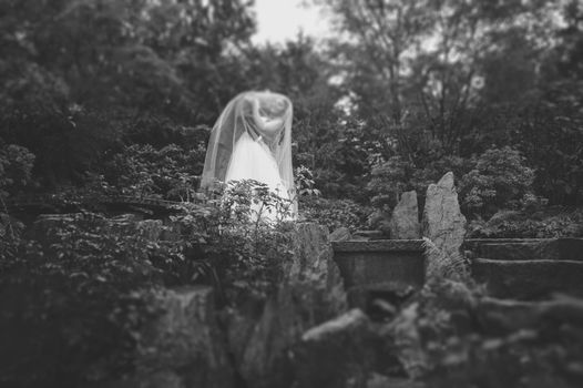 Bride and groom at a photo session in the nature.