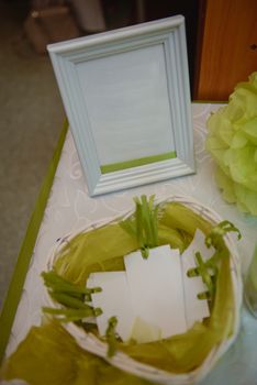 Beautifully decorated wedding table and other details at wedding hall. Wedding day