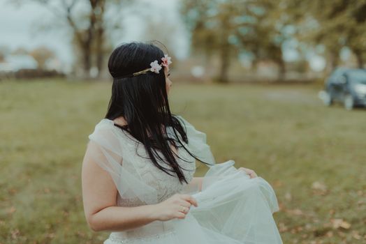Bride and groom at a photo session in the nature.