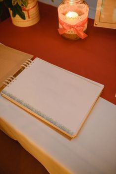 Beautifully decorated wedding table and other details at wedding hall. Wedding day