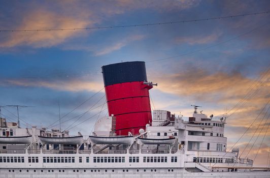 Smokestack on Classic Cruise Ship in Afternoon LIght