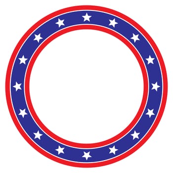 A red white and blue star spangled circle background over a white copy space background
