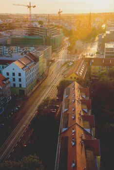 Szczecin cityscape with beautiful sunset, Poland, Europe