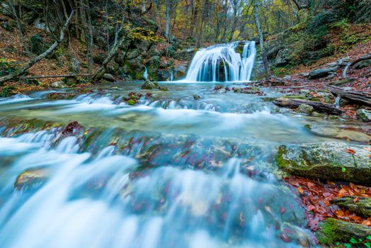 Beautiful waterfall, autumn nature of the Crimea peninsula, Russia