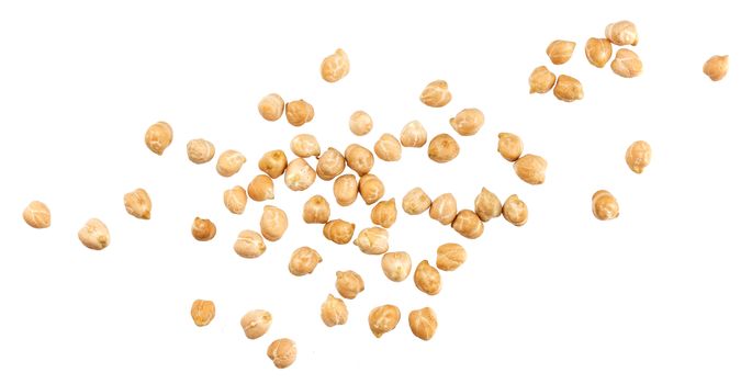 Heap of chickpeas isolated on white background with clipping path, top view