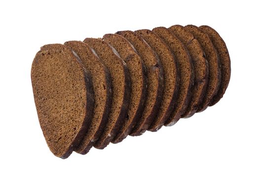 Sliced black rye bread isolated on white background with clipping path