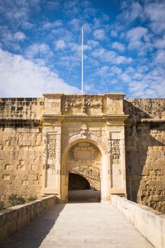 The Vittoriosa Advanced Gate is the second of the three main gates, located on the right face of St. John Bastion in Birgu, Malta.