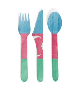 Eco friendly wooden cutlery - Plastic free concept - Isolated - Flag of Azerbaijan