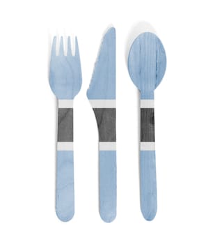 Eco friendly wooden cutlery - Plastic free concept - Isolated - Flag of Botswana