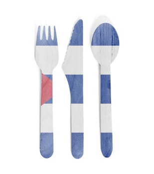 Eco friendly wooden cutlery - Plastic free concept - Isolated - Flag of Cuba