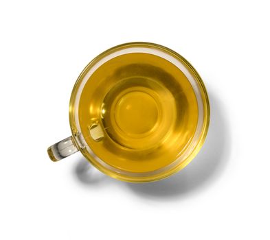 Tea in a glass Cup on a white background.