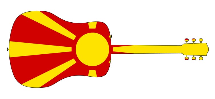 A typical acoustic guitar silhouette isolated over a white background with a Macedonia flag
