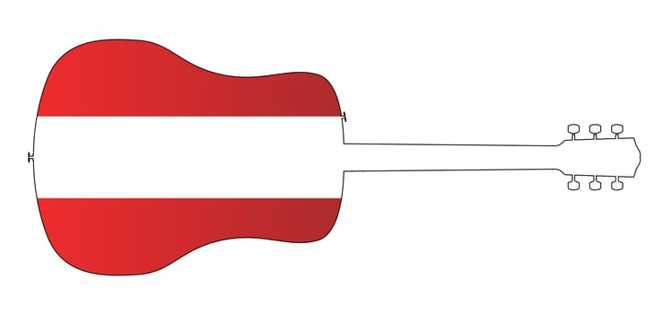 A typical acoustic guitar silhouette isolated over a white background with a Austria flag