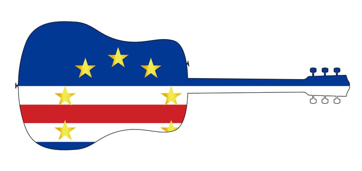A typical acoustic guitar silhouette isolated over a white background with a Cape Verde flag