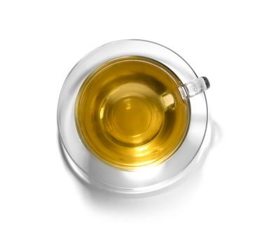 Tea in a glass Cup on a white background.