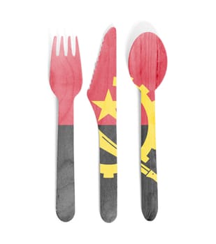 Eco friendly wooden cutlery - Plastic free concept - Isolated - Flag of Angola